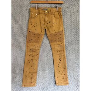 Demolition Denim Premium Tan Splatter Design Jeans Kids size 12 Rock Moto Skinny